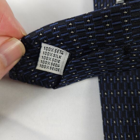 Meeting Street Black Blue Geometric Polka Dot Silk Tie 57.75" x 4" Made In Italy - Picture 5 of 7